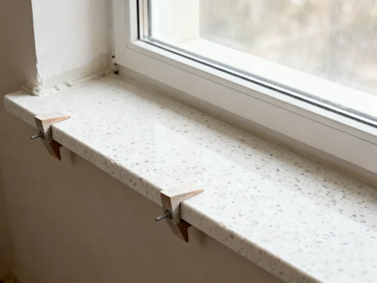 Świeżo zamontowany parapet pozostawiony do związania kleju bez obciążenia.