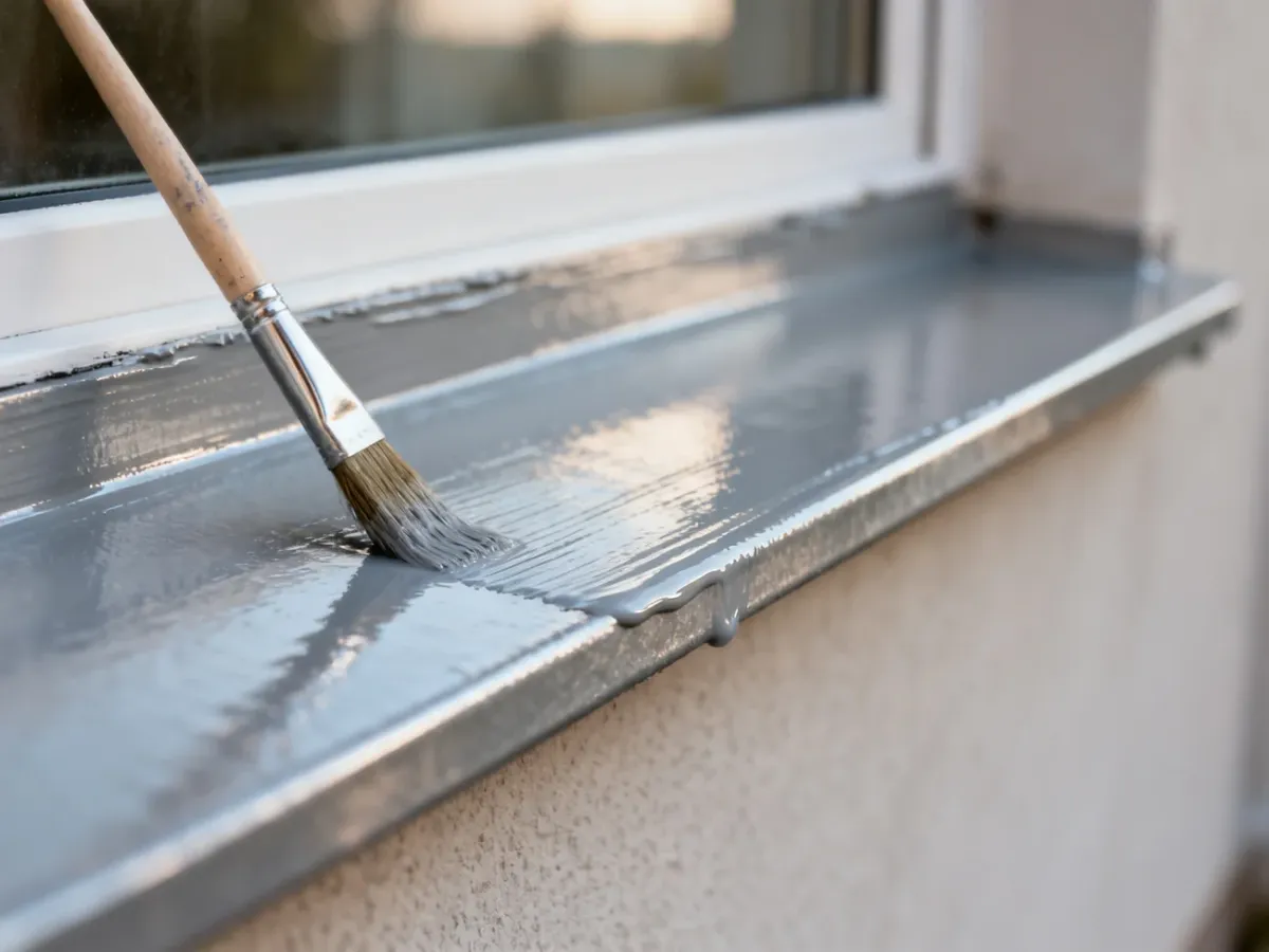 Nakładanie cienkiej warstwy farby na parapet metalowy