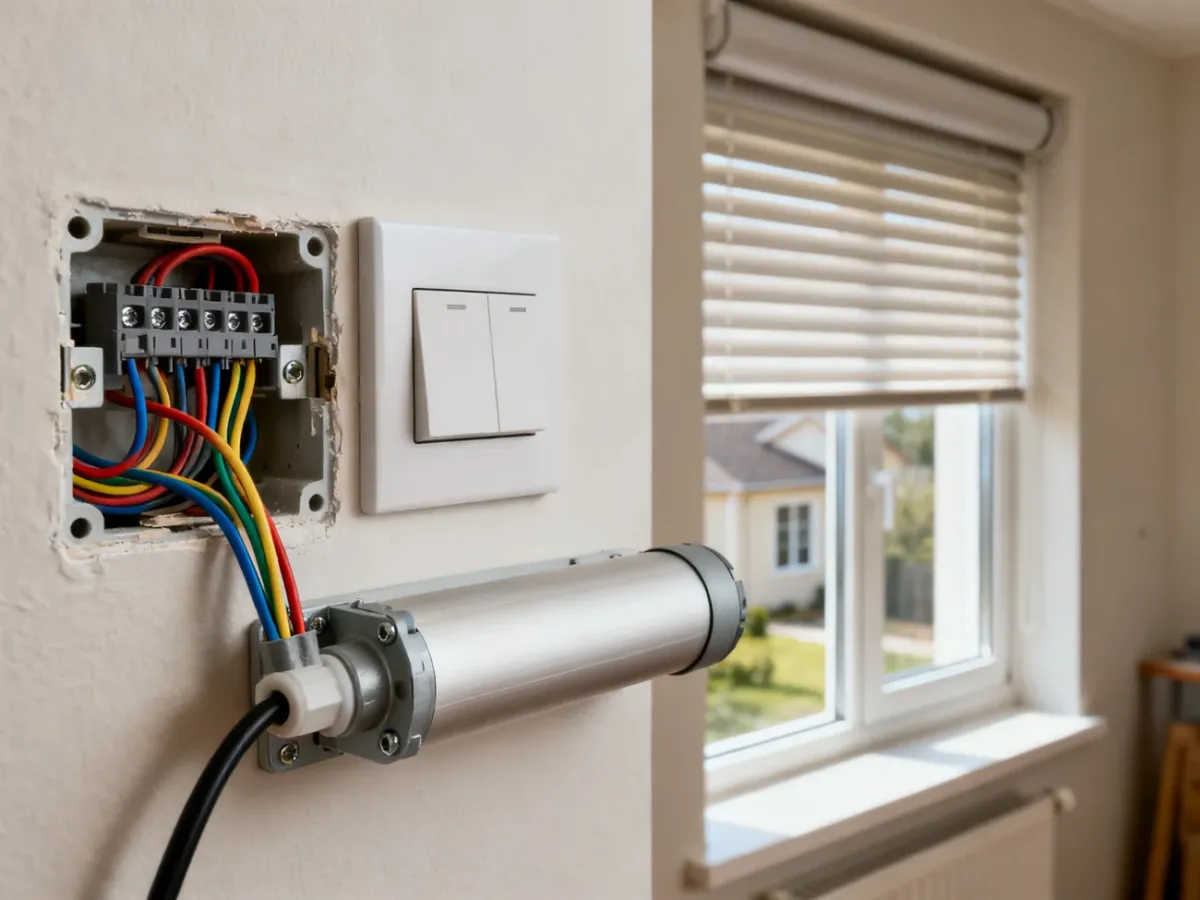 Uporządkowane podłączenie elektrycznego silnika rolety zewnętrznej i sterownika w puszce instalacyjnej