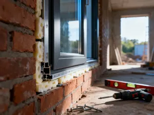 Zbliżenie na proces mocowania zasłony na taśmie do karnisza za pomocą metalowych haczyków w jasnym, przytulnym wnętrzu.