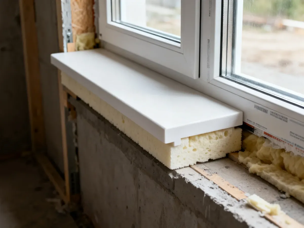 Termoparapet z materiału izolacyjnego pod dolną ramą okienną