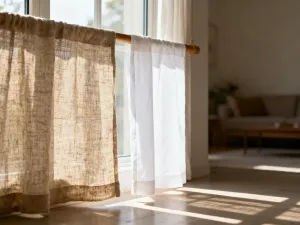Nowoczesna klamka ze stali nierdzewnej zamontowana na minimalistycznych drewnianych drzwiach w jasnym wnętrzu.