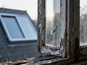 Zbliżenie na liście i kremowe kwiatostany rdestowca japońskiego w słonecznym ogrodzie.