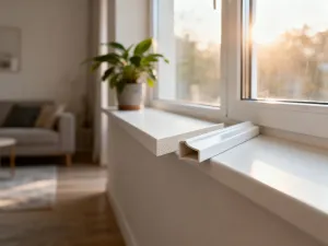Jasnozielone lniane zasłony w minimalistycznym salonie z białymi ścianami, podkreślające przytulny charakter wnętrza.