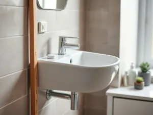 Przytulny salon w stylu urban jungle z dużą monsterą w terakotowej donicy i lnianymi zasłonami w ziemistych odcieniach.